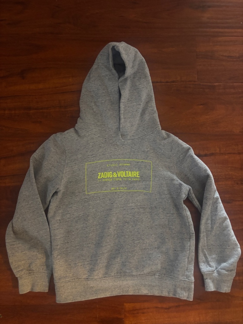 Zadig & Voltaire Gray Hoodie with Neon Yellow Logo Box